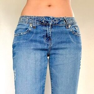 Y2K Rhinestone Low-Rise Blue Jeans
